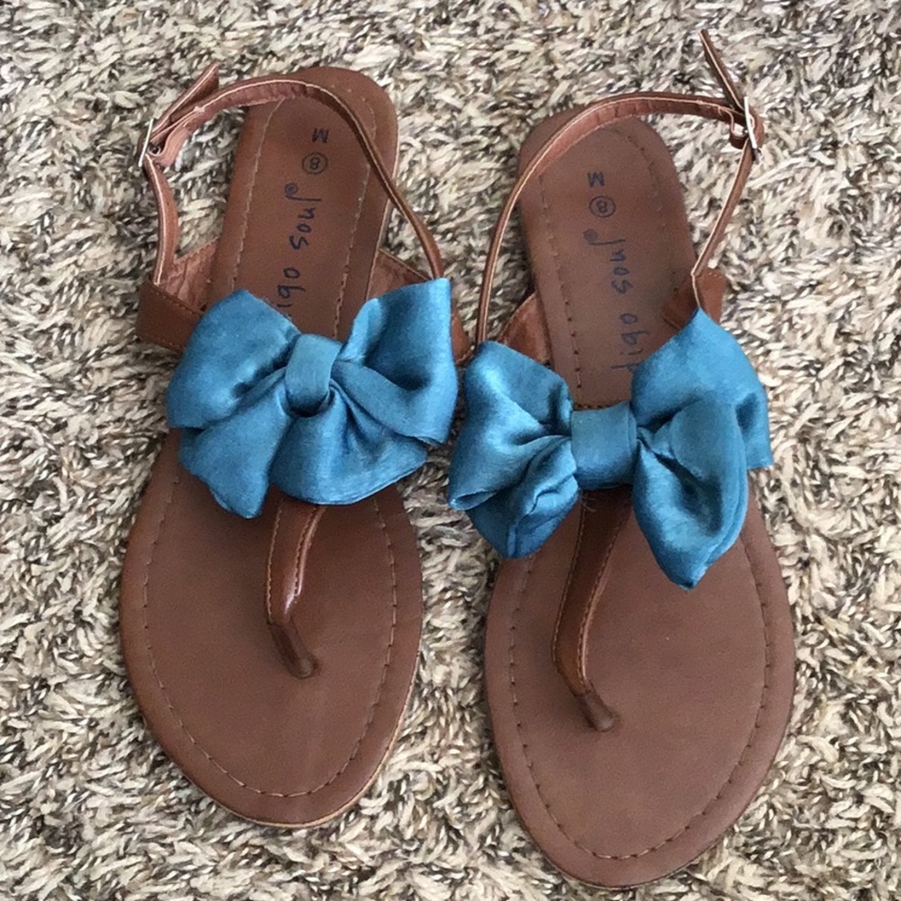 🌻Indigo soul teal bow thong brown sandals